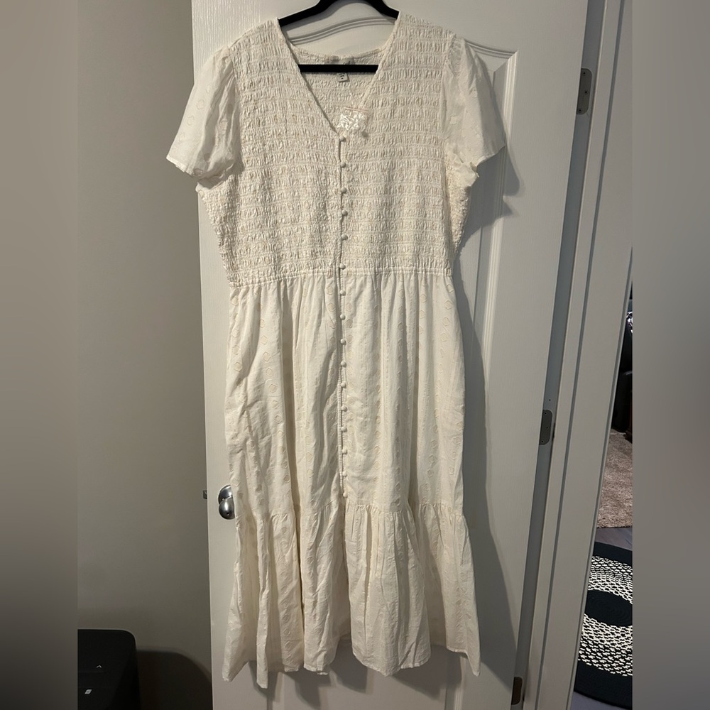 Coldwater Creek Cream Button-Front Maxi Dress